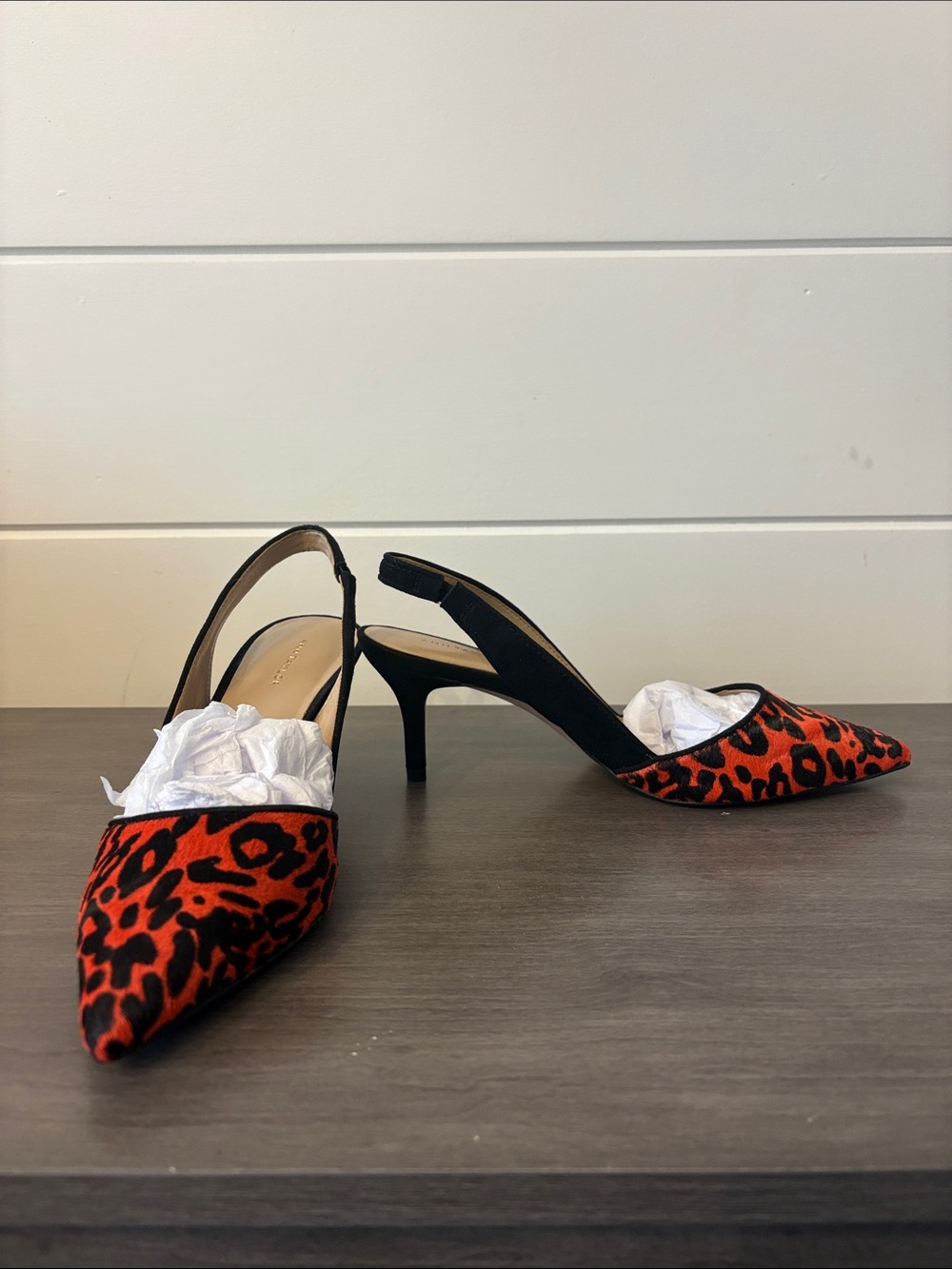 Ann Taylor Red and Black Leopard Print Slingback Pumps